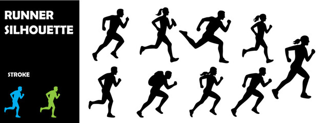 Dynamic Runner Silhouette Vector Set – Jogging, Fitness, Exercise Poses