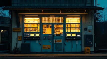 Illuminated Industrial Facility at Night, showcasing machinery and equipment