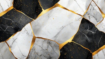 Abstract Gold Veined Black and White Marble Texture