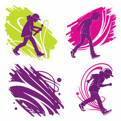 Energetic kids silhouettes action poses transparent background