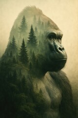 Fototapeta premium Gorilla forest double exposure art.