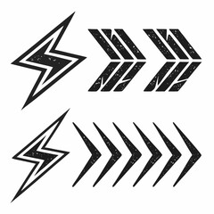 Bold black arrows and lightning bolts graphic design elements