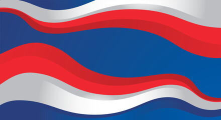 Red and white wavy flag on blue background