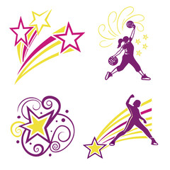 Shooting stars female basketball players action sports