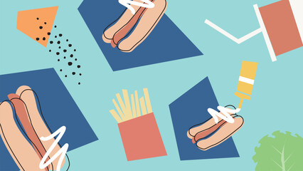 Hot Dog Combo on Coral Background