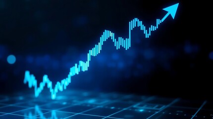 Blue Glowing Financial Graph with Upward Arrow – Stock Market Growth Concept