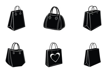 Shopping Bag Silhouette Icon Set