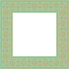 Vector gold with green classic Greek square ornament. Rectangle of Ancient Greece and Roman Empire. Byzantine painting of walls, floors and ceilings. Decoration of European palaces.
