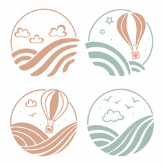 Hot air balloon over rolling hills scenic views