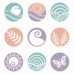 Nine professional nature icons set, isolated cutouts