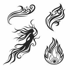 Tribal tattoo designs set woman fire waves