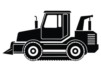 Naklejka premium heavy bulldozer silhouette vector, construction bulldozer vehicle icon illustration.