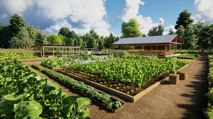 Vibrant Community Garden Under a Sunny Sky