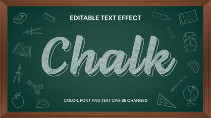 chalk editable text effect on chalkboard with doodles. Back to school text effect