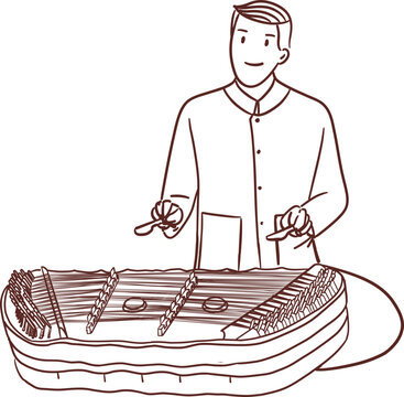 Tradition Thai man playing khim clipart