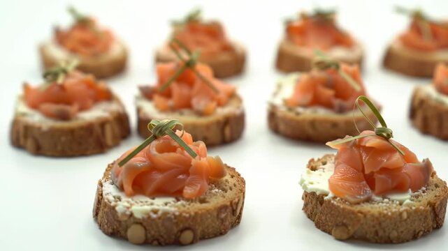 Salmon Appetizers Display Close Up Elegant Food Style Party Catering