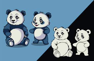 Two Panda Set Vector Design 