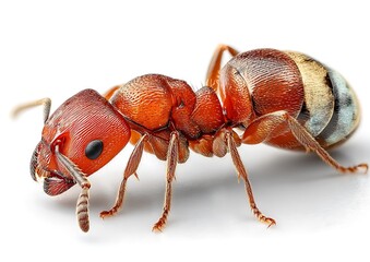 Red ant close-up white background