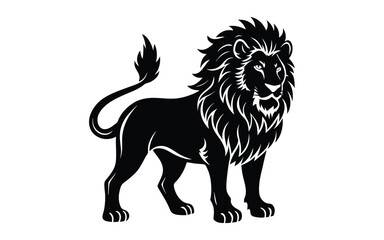Obraz premium Simple black lion silhouette vector icon design, bold and minimal illustration representing strength, elegance, power, and majestic wild nature.