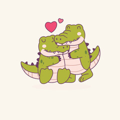 Adorable Crocodiles Embracing A Sweet Illustration of Love and Affection