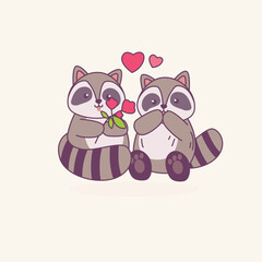 Adorable Raccoon Couple A Sweet Valentine's Day Illustration of Love and Affection