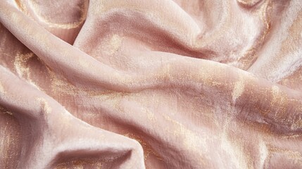 Luxurious Blush Pink Velvet Fabric with Gold Shimmering Accents