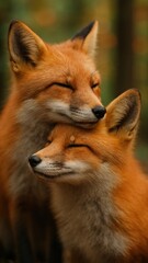 Fototapeta premium Tender foxes embracing nature's beauty.