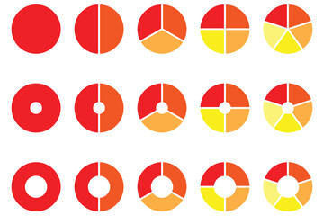 Set of pie chart graph design. Pie chart set, segmented circle icons, circle diagram with sections or parts, vector. Pie chart infographic set.