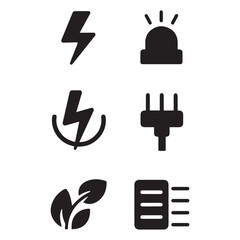 Electricity Icons Set Power and Energy Symbol Silhouettes Vector Illustration on White Background