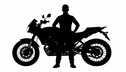 Silhouette of a Man Standing Beside His Motorcycle