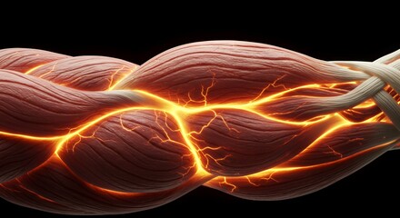 Glowing Human Bicep Anatomy: 3D Render of Muscular Arm