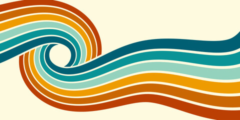 Abstract background of rainbow groovy Wavy Line design in 1970s Hippie Retro style. Vector pattern ready to use for cloth, textile, wrap and other.