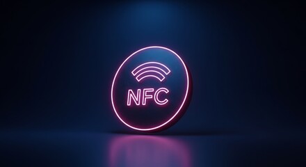 Pink Neon NFC Symbol on Dark Background
