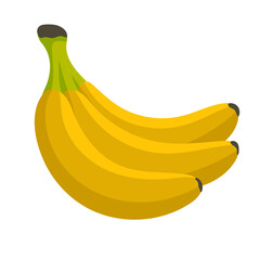 Flat color illustration of a bunch of three yellow bananas on white background. Minimal tropical fruit design perfect for healthy food packaging, summer branding, and fresh product visuals.