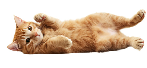 A cute cat lying comfortably on the floor, isolated on a transparent background. Ideal for pet-themed designs, product packaging, and animal illustrations