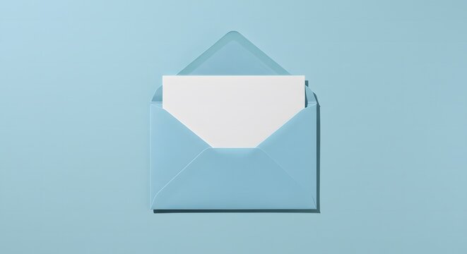 Blue envelope with blank card on pastel background