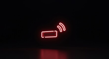 Red Glowing Wireless Signal Icon on Dark Background