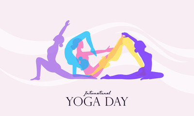International Yoga Day Banner with Silhouettes of Yoga Poses. Perfect for Background, Poster, Social Media Post,  Ad Templates, Yoga Studios, Wellness Campaigns, and Fitness Promotions.