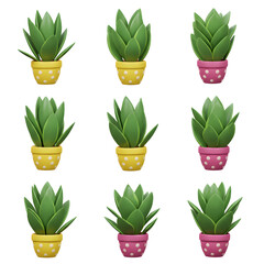 set of flowers in pots