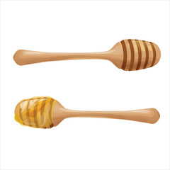 illustration of honeycomb and honey dipper with melted honey