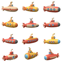 set of cartoon submarine