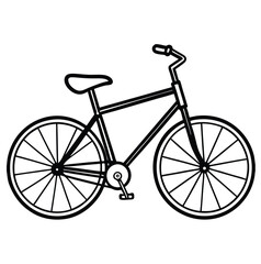 A simple line drawing of a bicycle, featuring two large wheels, a curved frame, handlebars, and a seat. The design is minimalist, with no color filled in, showcasing the basic structure of the bike.