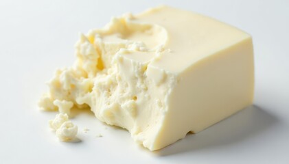 Soft white goat cheese, crumbly texture, on white , goat cheese, plate, soft