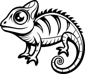 Chameleon line art vector art icon black and white , white background 