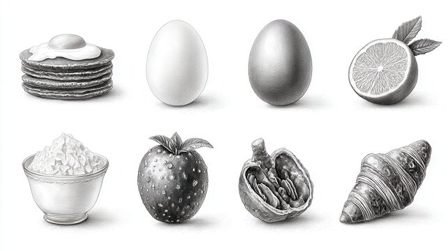 Black and white illustrations of breakfast foods (1)