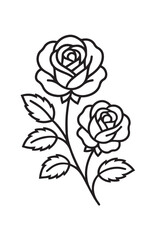 Hybrid Tea Rose Icon in Outline Style – Elegant Line Drawing on White