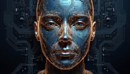 human face in abstract binary code