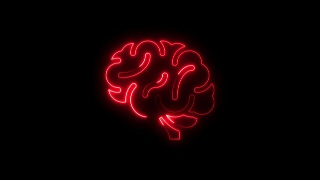 Glowing red neon brain outline against a black background illustrating intelligence and thought