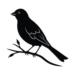 Bird on Branch Serene Vector Silhouette