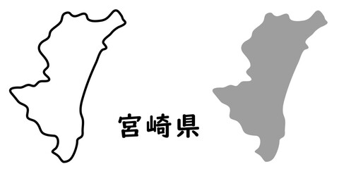 シンプルな日本の宮崎県の地図のイラスト